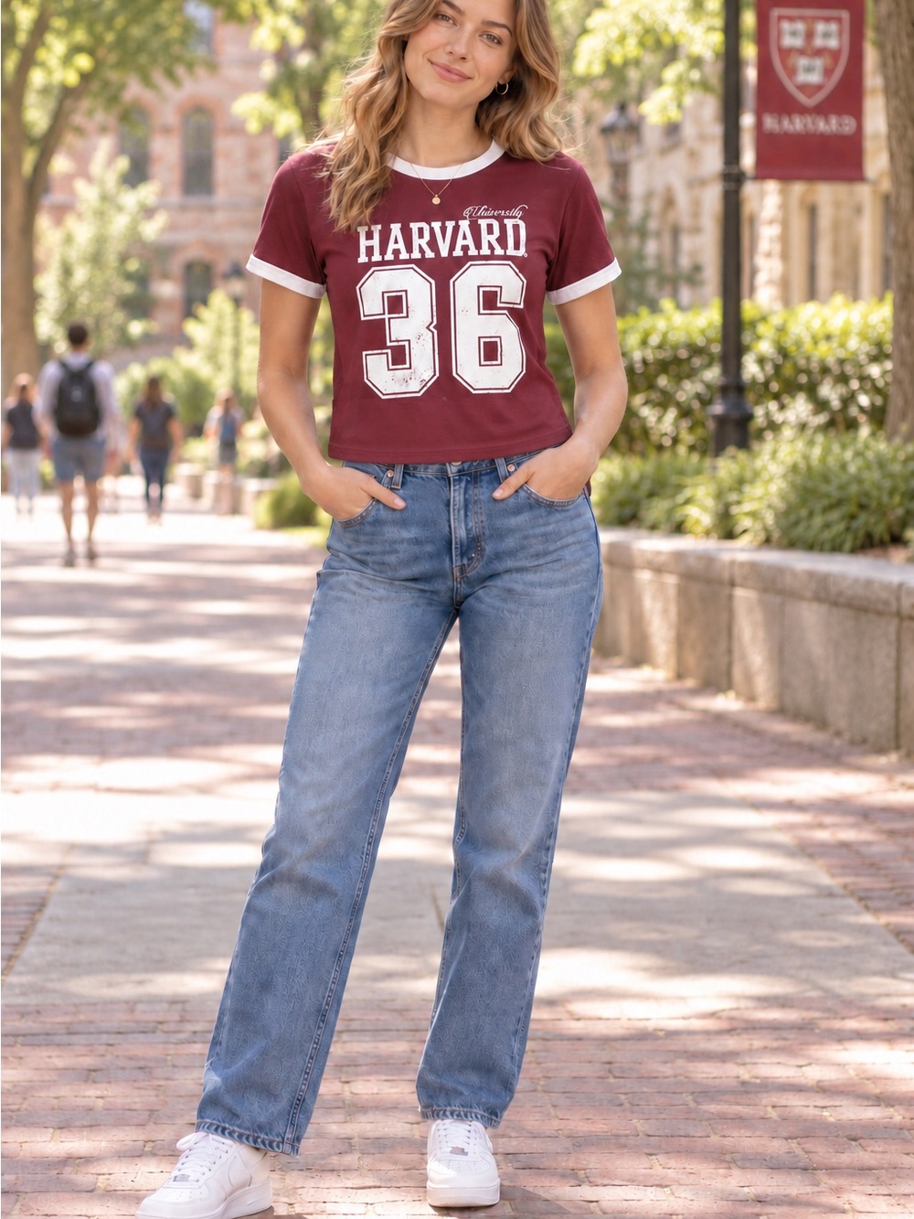 60% Harvard University Women’s XL Burgundy Ringer Semi-Crop Graphic Tee 36